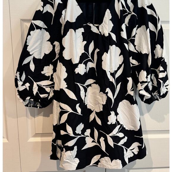 NEW Kate Spade Rose Poplin Balloon Black White Sleeve Mini Dress - Picture 7 of 8